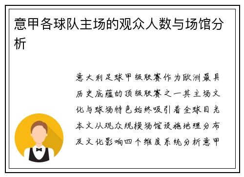 意甲各球队主场的观众人数与场馆分析